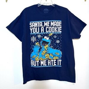 Men’s Sesame Street Cookie Monster Christmas Men’s Tee Shirt Size Large